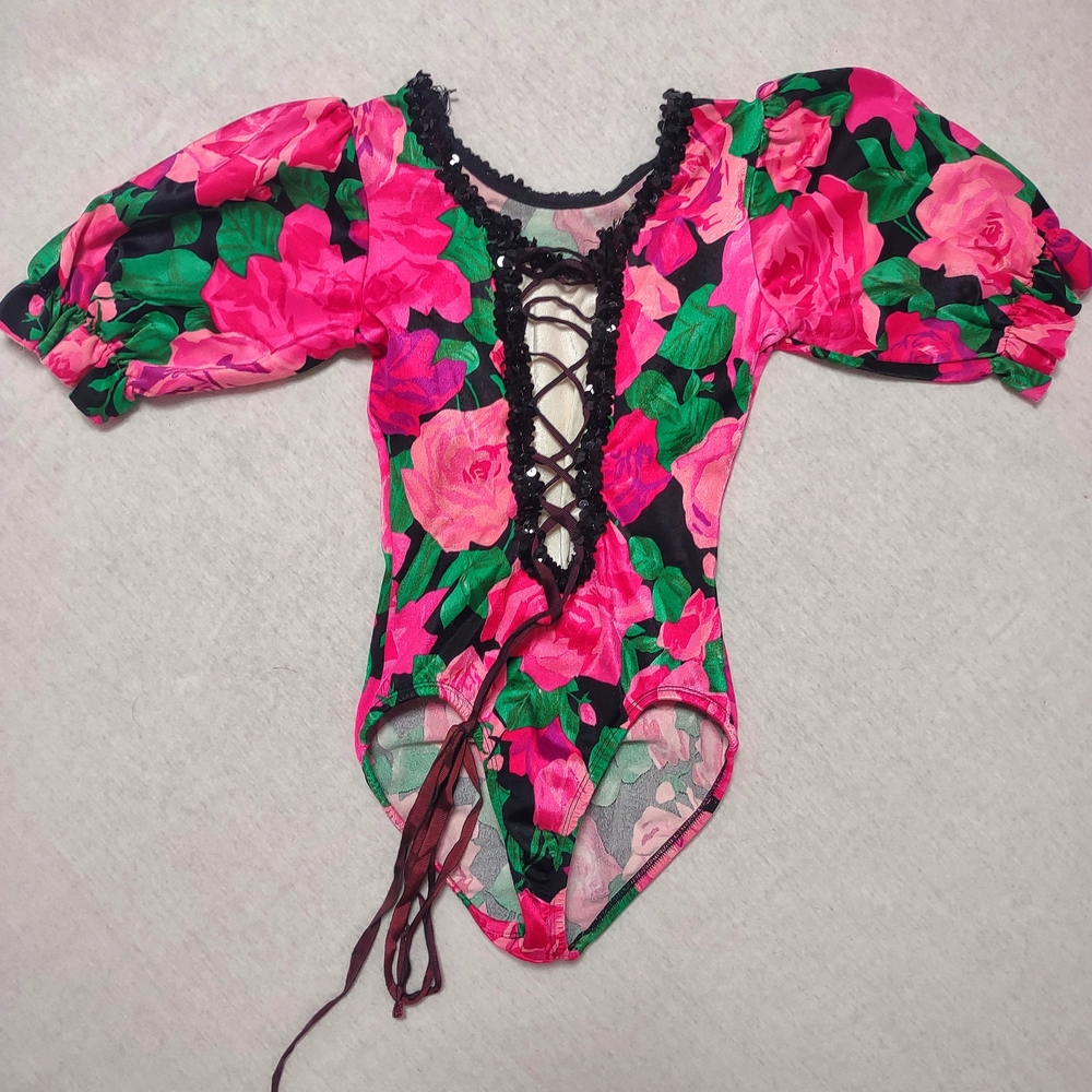 Vintage 1980's Sequin Dance Bodysuit| Off The Shoulder, Over The Hip| XS